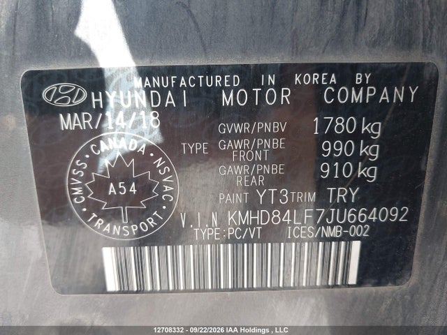 KMHD84LF7JU664092 Hyundai Elantra