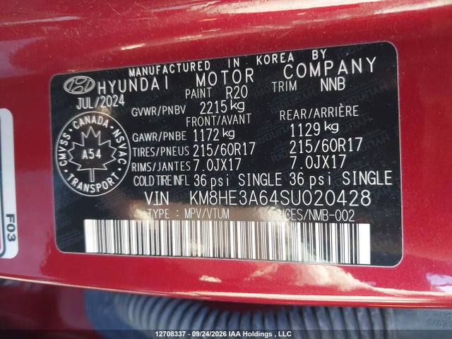 Продажа на аукционе авто 2025 Hyundai Kona Limited, vin: KM8HE3A64SU020428, номер лота: 12708337