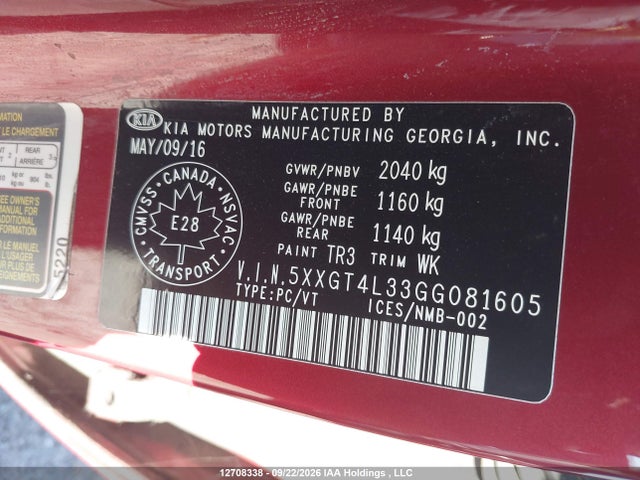 2016 Kia Optima Lx/lx+ მანქანა იყიდება აუქციონზე, vin: 5XXGT4L33GG081605, აუქციონის ნომერი: 12708338