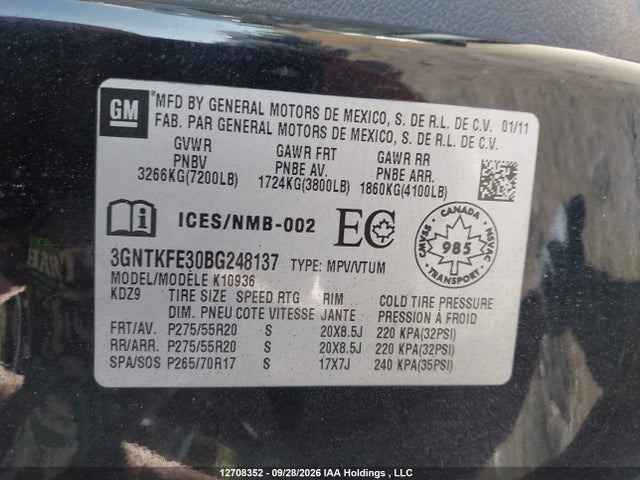 Продаж на аукціоні авто 2011 Chevrolet Avalanche Lt, vin: 3GNTKFE30BG248137, номер лоту: 12708352