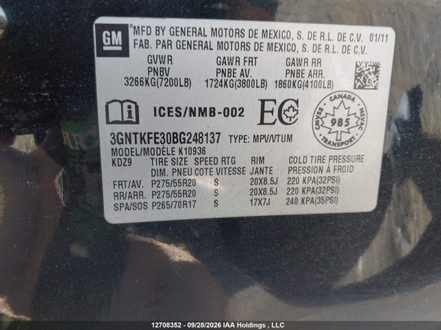 Продаж на аукціоні авто 2011 Chevrolet Avalanche Lt, vin: 3GNTKFE30BG248137, номер лоту: 12708352