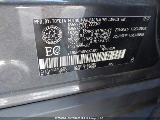 2T3RWRFV0SW260300 Toyota Rav4 Hybrid Xle