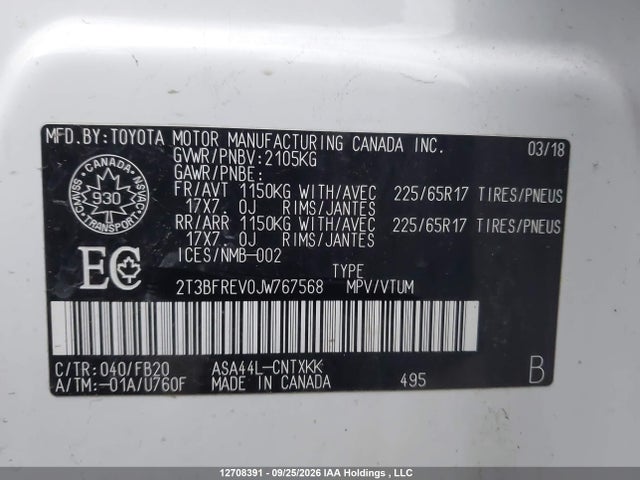 Продажа на аукционе авто 2018 Toyota Rav4, vin: 2T3BFREV0JW767568, номер лота: 12708391