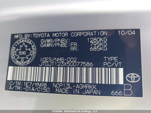 Aukcja sprzedaży 2005 Toyota Echo, vin: JTDJT123X50077586, numer aukcji: 12708396