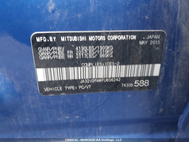 Aukcja sprzedaży 2015 Mitsubishi Lancer Se Awc, vin: JA32V2FW4FU606242, numer aukcji: 12694742