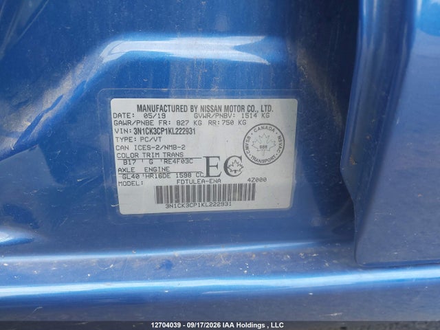 3N1CK3CP1KL222931 Nissan Micra S/sr/sv