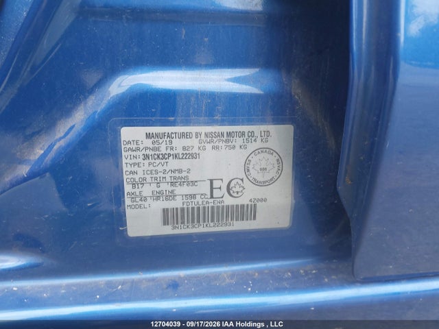 3N1CK3CP1KL222931 Nissan Micra S/sr/sv