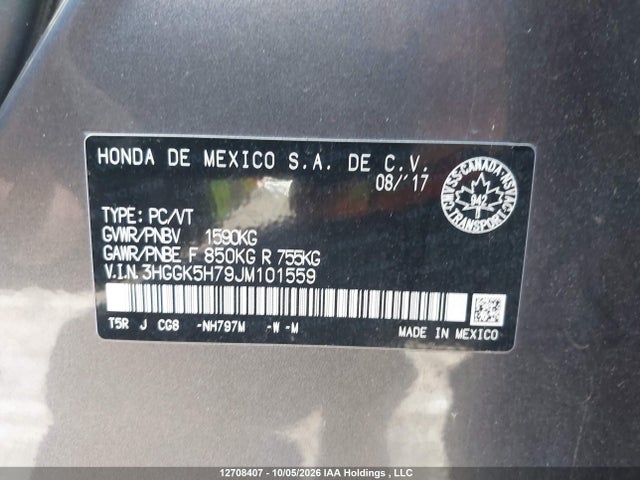 Honda FIT EX 2018 3HGGK5H79JM101559 Image 9