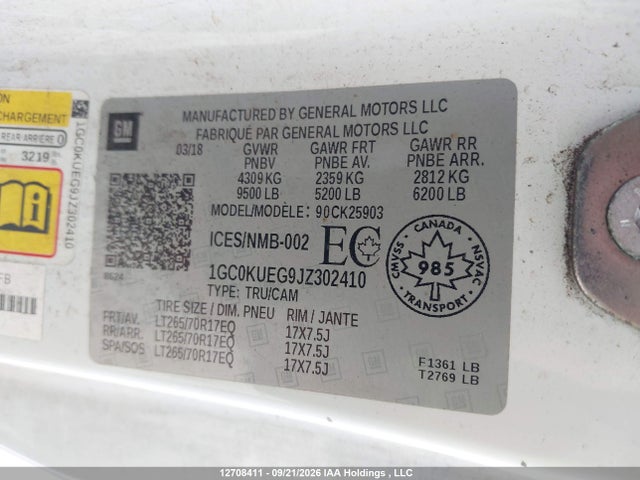 Продаж на аукціоні авто 2018 Chevrolet Silverado K2500 Heavy Duty, vin: 1GC0KUEG9JZ302410, номер лоту: 12708411