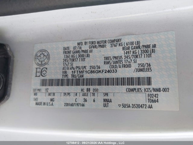 Ford F150 2016 1FTMF1C86GKF24033 Image 9