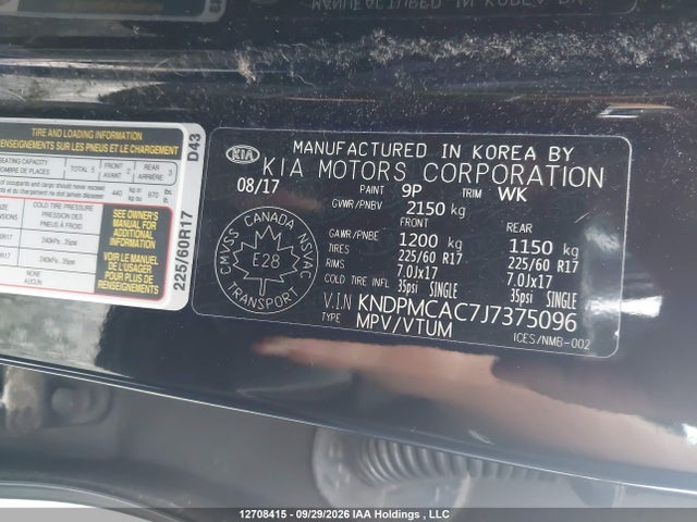 12708415 :رقم المزاد ، KNDPMCAC7J7375096 vin ، 2018 Kia Sportage Lx مزاد بيع