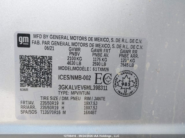 Aukcja sprzedaży 2021 Gmc Terrain Slt, vin: 3GKALVEV6ML398311, numer aukcji: 12708416