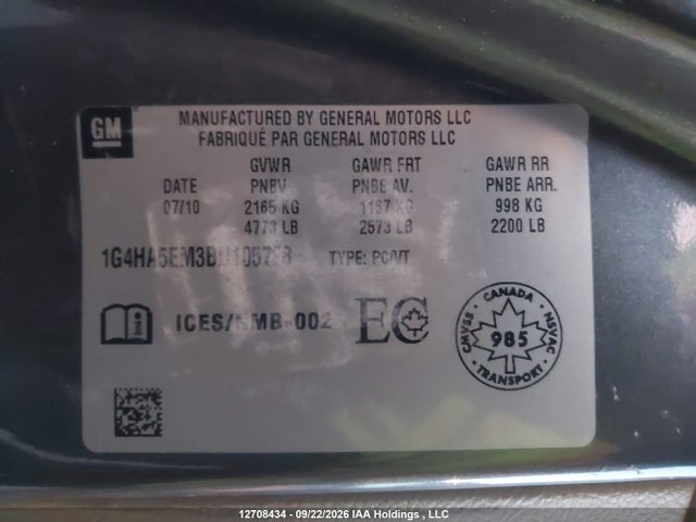 Aukcja sprzedaży 2011 Buick Lucerne Cx, vin: 1G4HA5EM3BU105728, numer aukcji: 12708434