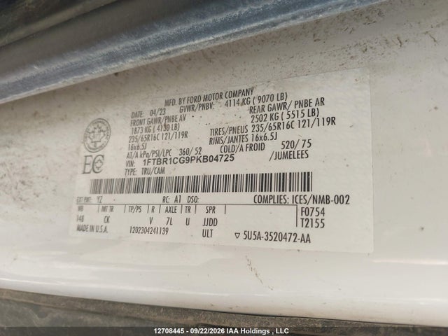 Aukcja sprzedaży 2023 Ford Transit T-250, vin: 1FTBR1CG9PKB04725, numer aukcji: 12708445