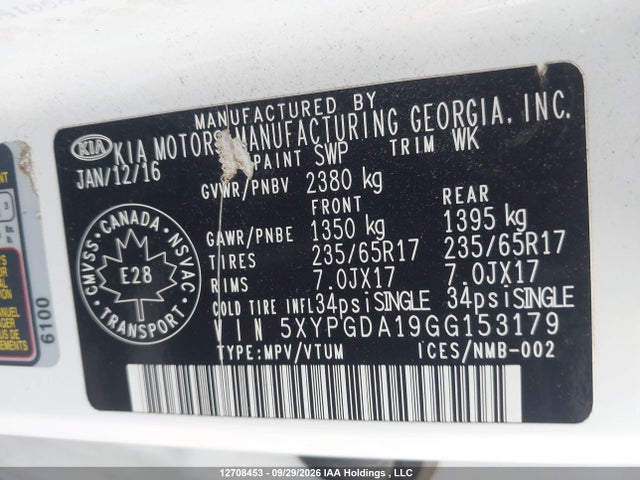 KIA Sorento Lx/l 2016 5XYPGDA19GG153179 Image 9