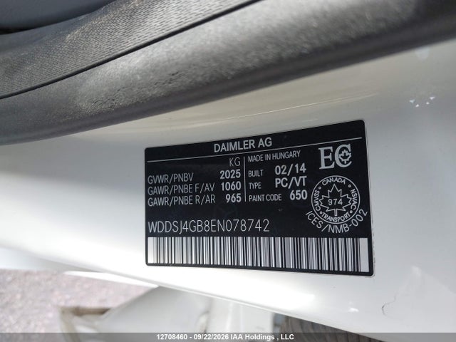 Продаж на аукціоні авто 2014 Mercedes-benz Cla 250 4matic, vin: WDDSJ4GB8EN078742, номер лоту: 12708460