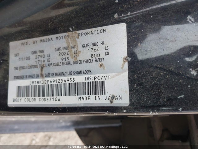 12708469 :رقم المزاد ، JM1BK32F691254955 vin ، 2009 Mazda 3 مزاد بيع