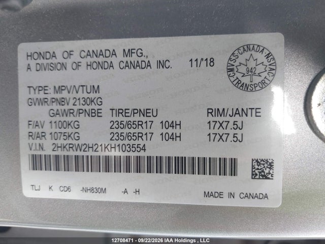 Honda CR-V LX 2019 2HKRW2H21KH103554 Image 9