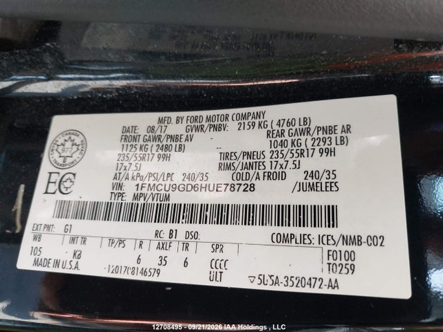 Ford Escape 2017 1FMCU9GD6HUE78728 Image 9