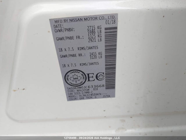 5N1DR2MM5JC633668 Nissan Pathfinder Midnight Edition/platinum/s/sl Premium/sv Tech