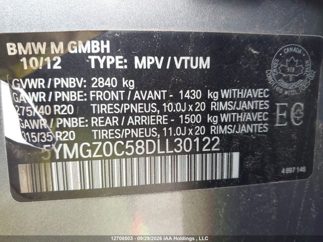 Продаж на аукціоні авто 2013 Bmw X6 M, vin: 5YMGZ0C58DLL30122, номер лоту: 12708503