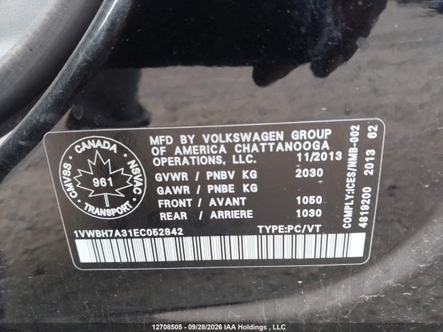 Продаж на аукціоні авто 2014 Volkswagen Passat 2.5l Comfortline, vin: 1VWBH7A31EC052842, номер лоту: 12708505