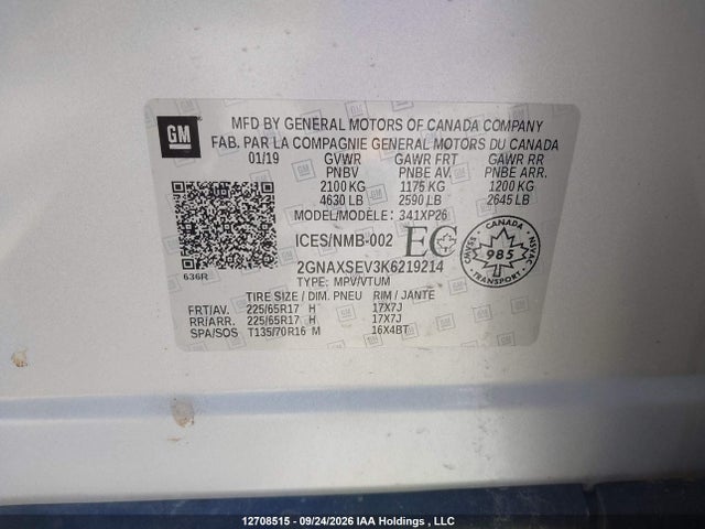 Продажа на аукционе авто 2019 Chevrolet Equinox Ls, vin: 2GNAXSEV3K6219214, номер лота: 12708515