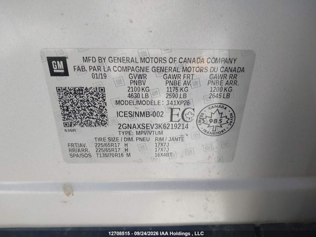 Продажа на аукционе авто 2019 Chevrolet Equinox Ls, vin: 2GNAXSEV3K6219214, номер лота: 12708515