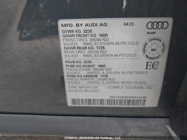 Продажа на аукционе авто 2024 Audi Q8 E-tron, vin: WA14ABGEXRB014169, номер лота: 12708516