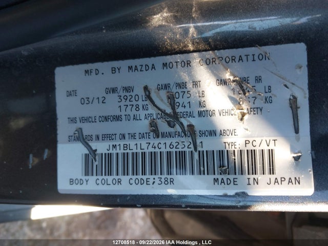 Aukcja sprzedaży 2012 Mazda 3 I, vin: JM1BL1L74C1625241, numer aukcji: 12708518
