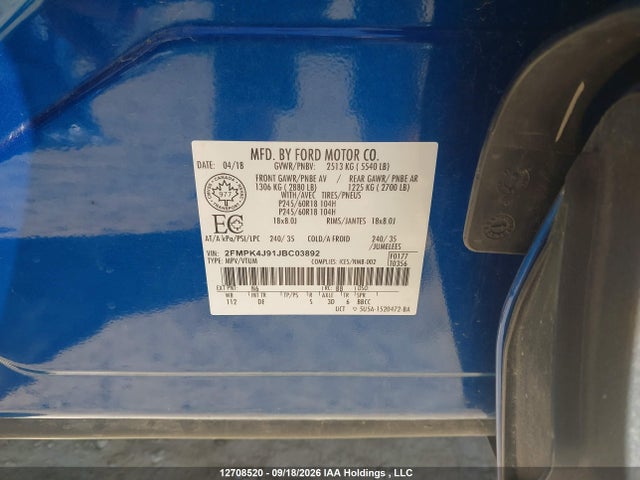 Aukcja sprzedaży 2018 Ford Edge Sel, vin: 2FMPK4J91JBC03892, numer aukcji: 12708520