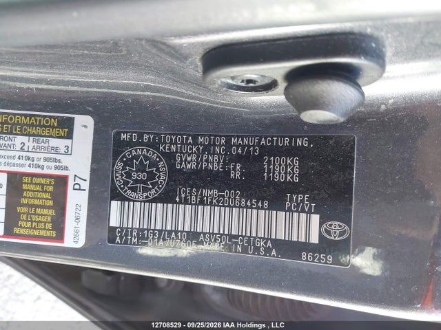 Продажа на аукционе авто 2013 Toyota Camry Ce/xle, vin: 4T1BF1FK2DU684548, номер лота: 12708529