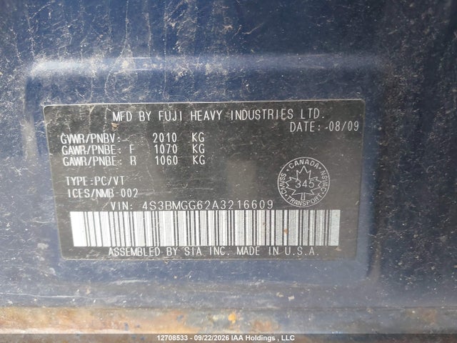 Aukcja sprzedaży 2010 Subaru Legacy 2.5 I Limited Package, vin: 4S3BMGG62A3216609, numer aukcji: 12708533