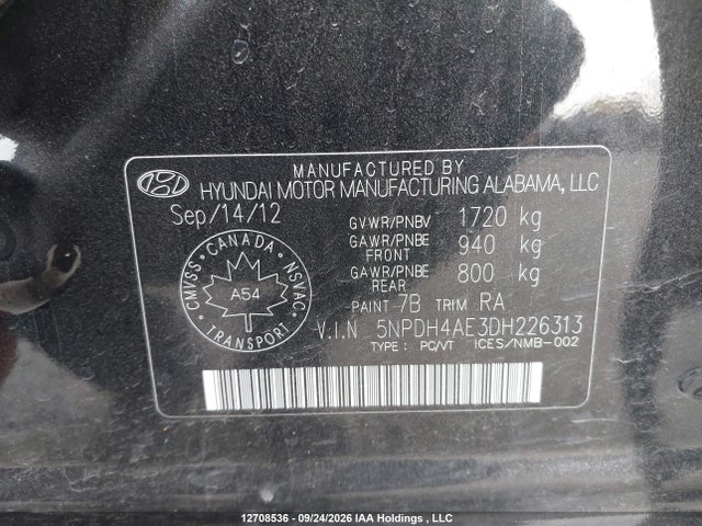 2013 Hyundai Elantra Gls მანქანა იყიდება აუქციონზე, vin: 5NPDH4AE3DH226313, აუქციონის ნომერი: 12708536