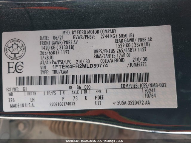 Ford Ranger Xl/xlt/lariat 2021 1FTER4FH2MLD59774 Image 9