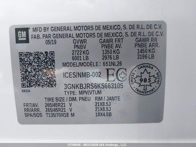 2019 Chevrolet Blazer Rs მანქანა იყიდება აუქციონზე, vin: 3GNKBJRS6KS663105, აუქციონის ნომერი: 12708545