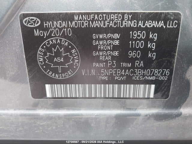 Продажа на аукционе авто 2011 Hyundai Sonata Gl, vin: 5NPEB4AC3BH078276, номер лота: 12708567