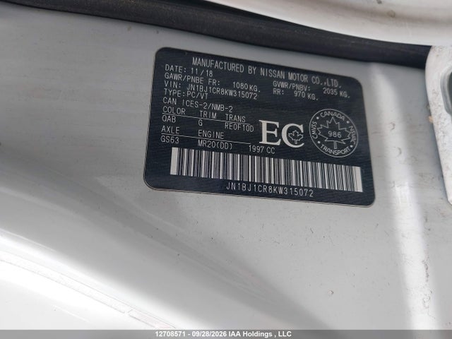 Продаж на аукціоні авто 2019 Nissan Qashqai S/sl/sv, vin: JN1BJ1CR8KW315072, номер лоту: 12708571
