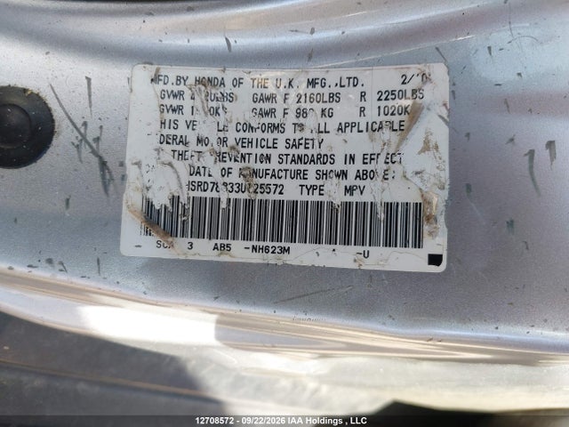 Aukcja sprzedaży 2003 Honda Cr-v Ex, vin: SHSRD78833U125572, numer aukcji: 12708572