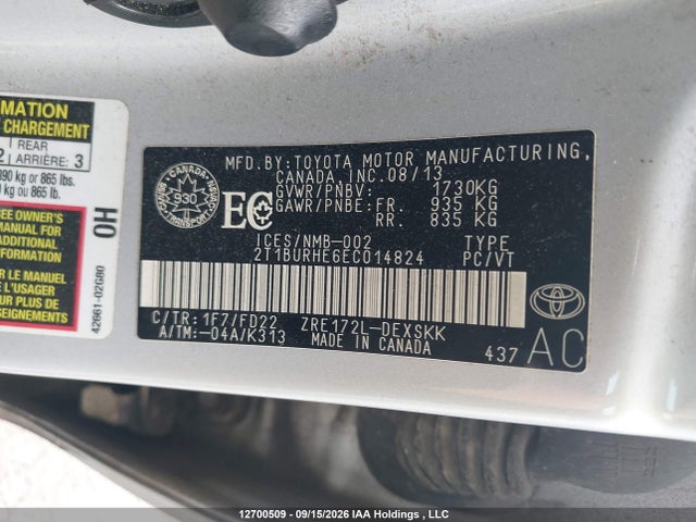 2T1BURHE6EC014824 Toyota Corolla S