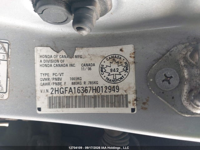 Aukcja sprzedaży 2007 Honda Civic Dx-g, vin: 2HGFA16367H012949, numer aukcji: 12704109