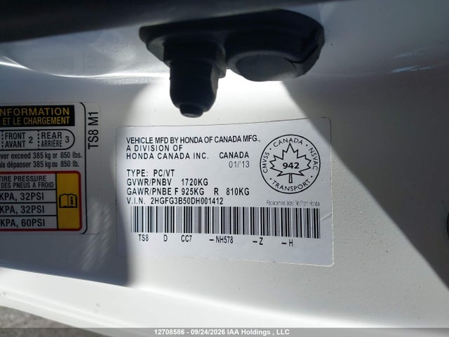 Aukcja sprzedaży 2013 Honda Civic, vin: 2HGFG3B50DH001412, numer aukcji: 12708586