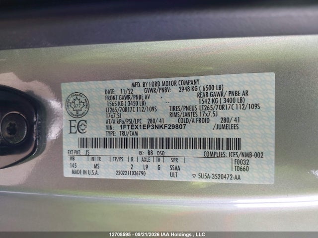 1FTEX1EP3NKF29807 Ford F-150 Xlt