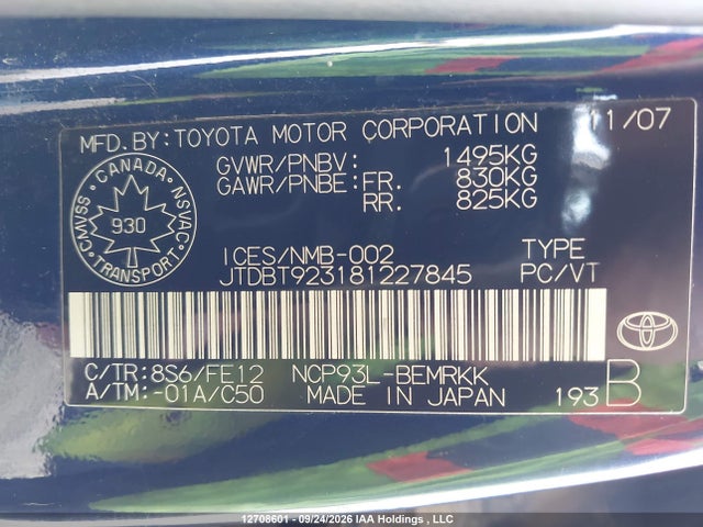 Aukcja sprzedaży 2008 Toyota Yaris, vin: JTDBT923181227845, numer aukcji: 12708601