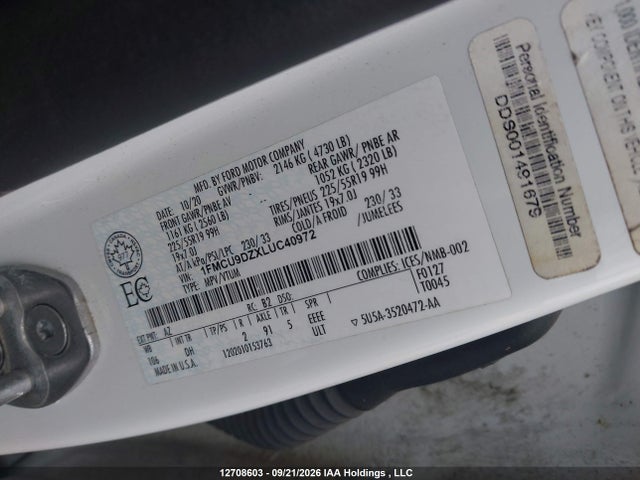 Продажа на аукционе авто 2020 Ford Escape Titanium, vin: 1FMCU9DZXLUC40972, номер лота: 12708603