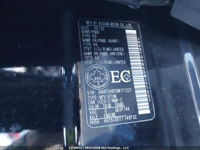 12708631 :رقم المزاد ، JN8BT3AB5SW171221 vin ، 2025 Nissan Rogue S مزاد بيع