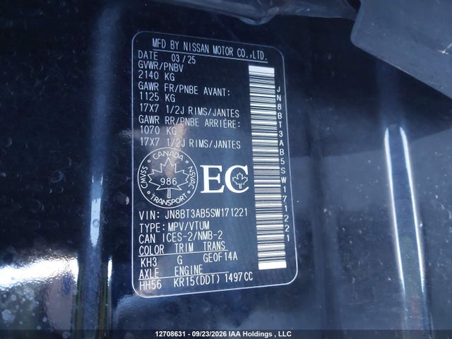 12708631 :رقم المزاد ، JN8BT3AB5SW171221 vin ، 2025 Nissan Rogue S مزاد بيع