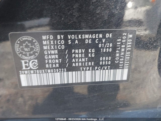 Продаж на аукціоні авто 2026 Volkswagen Jetta Comfortline, vin: 3VWEW7BUXTM039223, номер лоту: 12708645