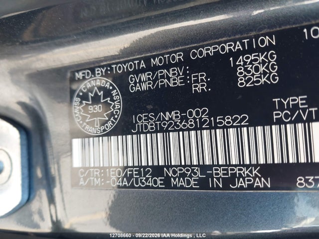 Продаж на аукціоні авто 2008 Toyota Yaris, vin: JTDBT923681215822, номер лоту: 12708660