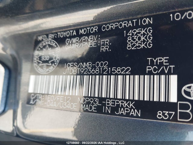 Продаж на аукціоні авто 2008 Toyota Yaris, vin: JTDBT923681215822, номер лоту: 12708660